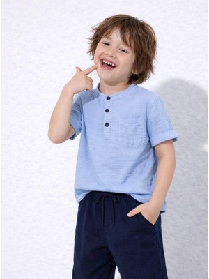 Jolly Kids Erkek Çocuk Müslin Kumaş Düğmeli Yaka Yazlık Bayramlık Takım