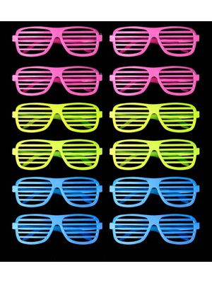 Ynt İthalat Retro Neon Fosforlu Panjur Gözlük 12 Adet – 80’ler 90’lar Parti Stili