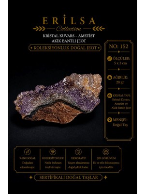 Erilsa Sertifikalı Kristal Kuvars Ametist Akik Bantlı Jeot Koleksiyonluk Doğal Taş Dekoratif Obje No 152