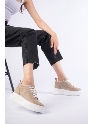 She Boy Uzata Kadın Içten Gizli Topuklu Vizon Bej Spor Ayakkabı Sneaker