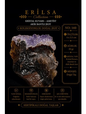 Erilsa Sertifikalı Kristal Kuvars Ametist Akik Bantlı Jeot Koleksiyonluk Doğal Taş Dekoratif Obje No 160