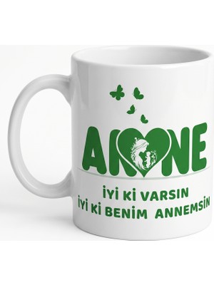 Iyi Ki Varsın Iyi Ki Benim Annemsin Bu Kadın Harika Bir Anne Yazılı Özel Tasarım Kupa Bardak Yeni Anneye Hediye Bebek ve Kelebek Figürlü