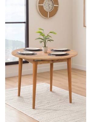 Maq Home Moon Ahşap Ayaklı Açılır Yuvarlak Mutfak ve Yemek Masası