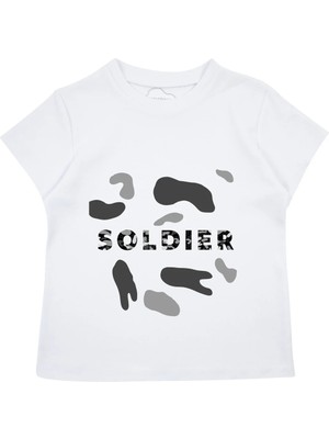 Bubuga Erkek Çocuk %100 Pamuk Beyaz Soldier Baskılı Kısa Kol Tshirt