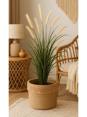 Nua Craft Bohem Hasır Saksı Kılıfı - Dekoratif Jüt Saksılık Sepeti 25X20