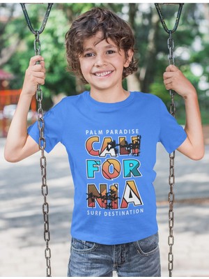 Bubuga Erkek Çocuk California Palm Paradise Surf Baskılı Kısa Kollu Tişört – %100 Pamuk Süprem Kumaş