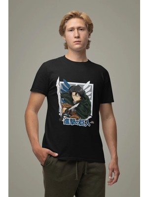 Bubuga Levi Ackerman Baskılı Erkek Tişörtü – Attack On Titan Anime Tasarımı %100 Pamuk