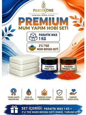 Fabrikone Premium Mum Yapım Hobi Seti - Parafin Wax 1 kg - 2'li Toz Mum Boyası Seti - Mavi, Turuncu BKFABPW1KG2MT