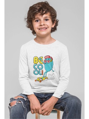 Bubuga Erkek Çocuk Uzun Kollu Tişört Be Cool Kaykaycı Canavar Baskılı %100 Pamuk