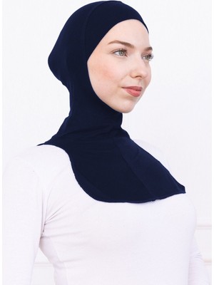 Loggia Boyunluklu Ninja Bone Likralı Sporcu Bonesi - Kadın Hazır Pratik Tesettür Hijab Başörtü Lacivert