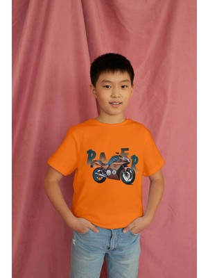Bubuga Erkek Çocuk %100 Pamuk Premium Racer Motorsiklet Baskılı Kısa Kol Tshirt