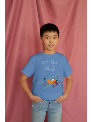Bubuga Erkek Çocuk %100 Pamuk Premium On The Sky Uçak Baskılı Kısa Kol Tshirt