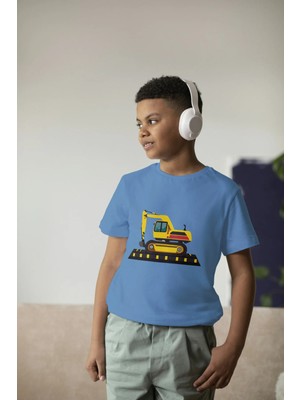 Bubuga Erkek Çocuk %100 Pamuk Premium Iş Makinesi Baskılı Kısa Kol Tshirt