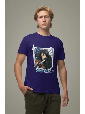 Bubuga Levi Ackerman Baskılı Erkek Tişörtü – Attack On Titan Anime Tasarımı %100 Pamuk