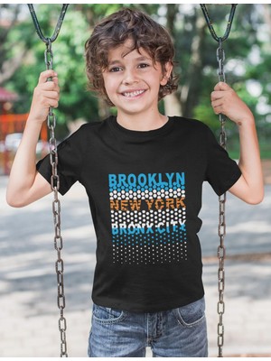 Bubuga Erkek Çocuk Brooklyn New York Bronx City Baskılı Kısa Kollu Tişört – %100 Pamuk Süprem Kumaş