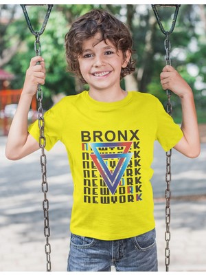 Bubuga Erkek Çocuk Bronx New York Baskılı Kısa Kollu Tişört – %100 Pamuk Süprem Kumaş