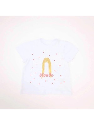 Bubuga Kız Çocuk %100 Pamuk Beyaz Renk Blonde Baskılı Kısa Kol Tshirt