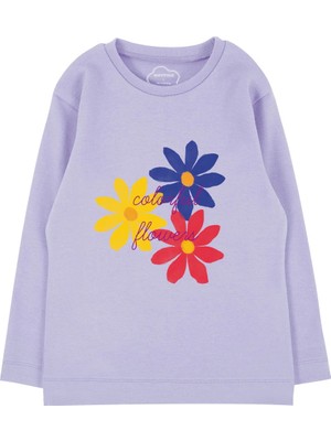 Bubuga Kız Çocuk %100 Pamuk Lila Renk Colour Full Baskılı Uzun Kol Tshirt