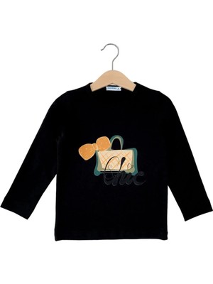 Bubuga Kız Çocuk %100 Pamuk Lacivert Renk So Chic Baskılı Uzun Kol Tshirt