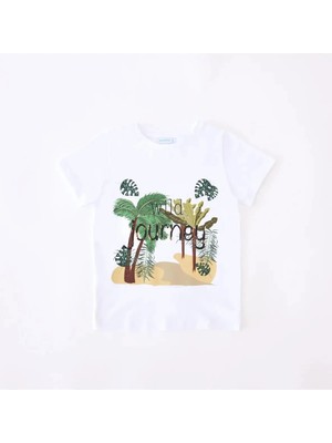 Bubuga Erkek Çocuk %100 Pamuk Beyaz Renk Wild Baskılı Kısa Kol Tshirt