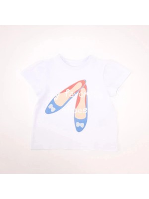Bubuga Kız Çocuk %100 Pamuk Beyaz Renk My Favorite Ayakkabı Baskılı Kısa Kol Tshirt