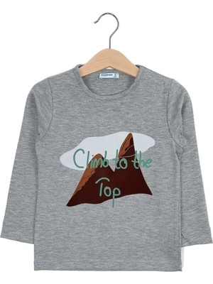 Bubuga Erkek Çocuk %100 Pamuk Gri Renk Dağ Baskılı Uzun Kol Tshirt