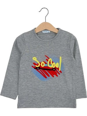 Bubuga Erkek Çocuk %100 Pamuk Gri Renk So Cool Baskılı Uzun Kol Tshirt