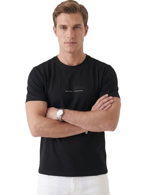 Deepsea Erkek Siyah Rahat Kalıp Bisiklet Yaka Yumuşak Dokulu Basic Tişört 2604355