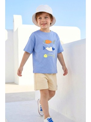 Blumi Kids Erkek Çocuk Balık Baskılı Tişört ve Şort Takım