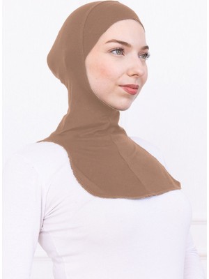 Loggia Boyunluklu Ninja Bone Likralı Sporcu Bonesi - Kadın Hazır Pratik Tesettür Hijab Başörtü Camel