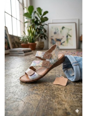 Shoemix Biocomfort Kadın Gökkuşağı Renkli Cırtlı Anatomik Sandalet Ayakkabı