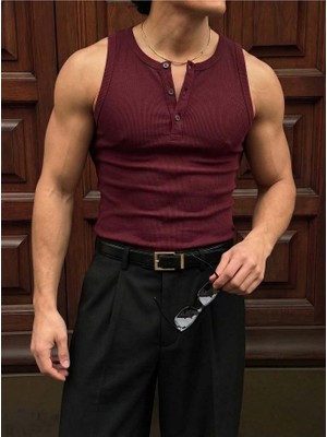 Elku Moda Erkek Sıfır Kol T-Shirt - Slim Fit Fitilli Ribana Dokuma Kolsuz Atlet Sıfır Yaka Spor Atlet Tişört