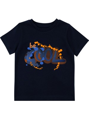 Bubuga Erkek Çocuk %100 Pamuk Lacivert Be Cool Baskılı Kısa Kol Tshirt