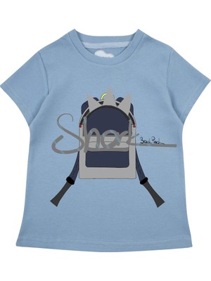 Bubuga Erkek Çocuk %100 Pamuk Gök Mavi Köpekbalığı Baskılı Kısa Kol Tshirt