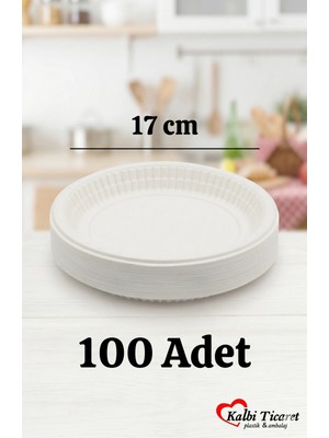 Kalbi Ticaret 17 cm Beyaz Plastik Servis Tabağı 100'lü Tek Kullanımlık Pratik Tabak