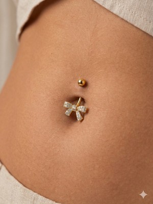 Kurukafa Gift Çelik Göbek Piercing Full Zirkon Taşlı Fiyonk Kurdele Minimal Model