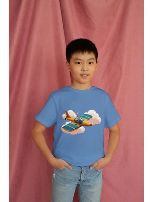 Bubuga Erkek Çocuk %100 Pamuk Premium Uçak Baskılı Kısa Kol Tshirt