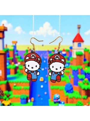 Brand House Çok Renkli Maria Kitty Temalı 3D Sallantılı Küpe – Sevimli Trend Kadın Aksesuar