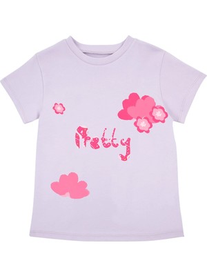 Bubuga Kız Çocuk %100 Pamuk Lila Preetty Baskılı Kısa Kol Tshirt