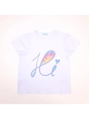 Bubuga Kız Çocuk %100 Pamuk Beyaz Renk Hi Baskılı Kısa Kol Tshirt