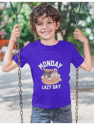 Bubuga Erkek Çocuk Monday Lazy Day Pug Köpek Baskılı Kısa Kollu Tişört – %100 Pamuk Süprem Kumaş
