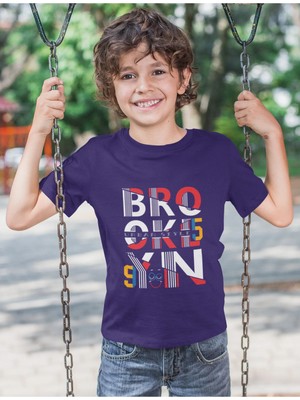 Bubuga Erkek Çocuk Brooklyn Yazılı Kısa Kollu Tişört – %100 Pamuk Süprem Kumaş