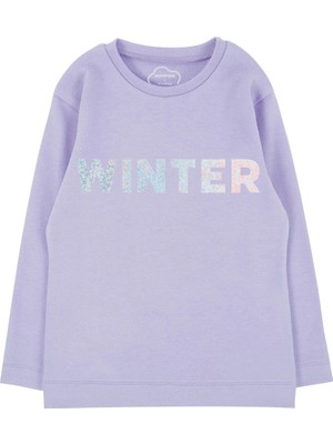 Bubuga Kız Çocuk %100 Pamuk Lila Renk Winter Baskılı Uzun Kol Tshirt