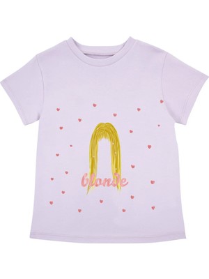 Bubuga Kız Çocuk %100 Pamuk Lila Blonde Baskılı Kısa Kol Tshirt