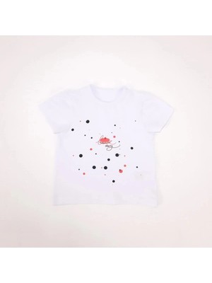 Bubuga Kız Çocuk %100 Pamuk Beyaz Renk Lovely Cherry Baskılı Kısa Kol Tshirt