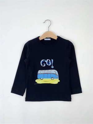 Bubuga Erkek Çocuk %100 Pamuk Lacivert Renk Karavan Baskılı Uzun Kol Tshirt