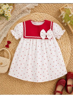 Lolli Boom Kids Scarlet Heartnow Fiyonk Yaka Kız Çocuk Kalp Desen Elbise