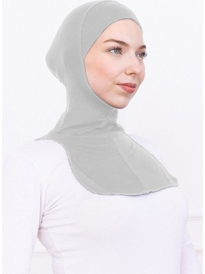 Loggia Boyunluklu Ninja Bone Likralı Sporcu Bonesi - Kadın Hazır Pratik Tesettür Hijab Başörtü Açık Gri