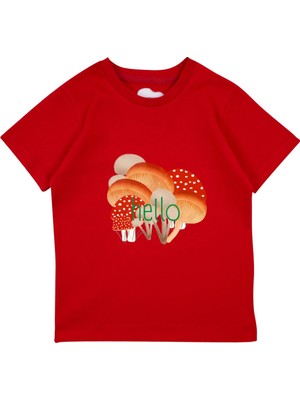 Bubuga Kız Çocuk %100 Pamuk Kırmızı Mantar Baskılı Kısa Kol Tshirt