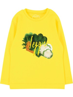 Bubuga Kız Çocuk %100 Pamuk Sarı Renk Vegan Baskılı Uzun Kol Tshirt